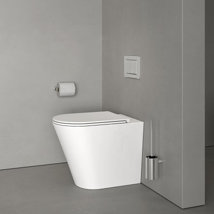 Faro Polished White Back To Wall Rimless Toilet with Concealed Cistern and Chrome Flush Plate