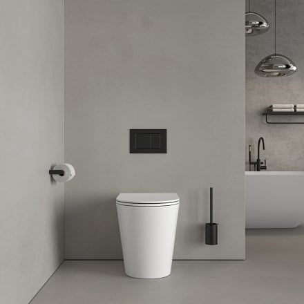Faro Polished White Back To Wall Rimless Toilet with Concealed Cistern and Matt Black Flush Plate