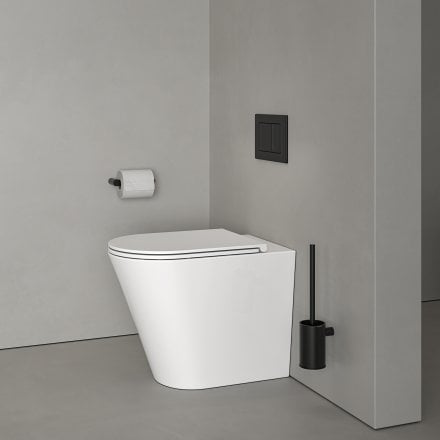 Faro Polished White Back To Wall Rimless Toilet with Concealed Cistern and Matt Black Flush Plate