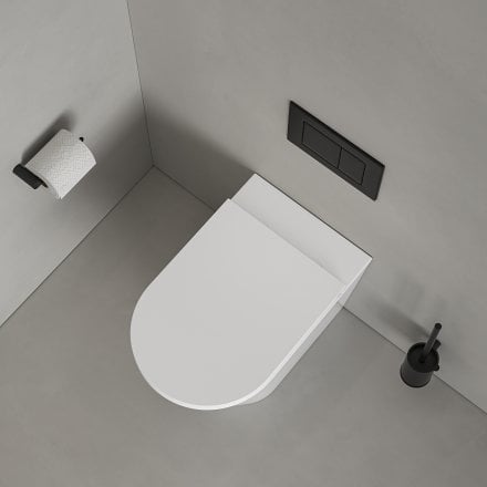 Faro Polished White Back To Wall Rimless Toilet with Concealed Cistern and Matt Black Flush Plate
