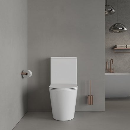 Faro Polished White Close Coupled Toilet with Brushed Copper Push Button Flush