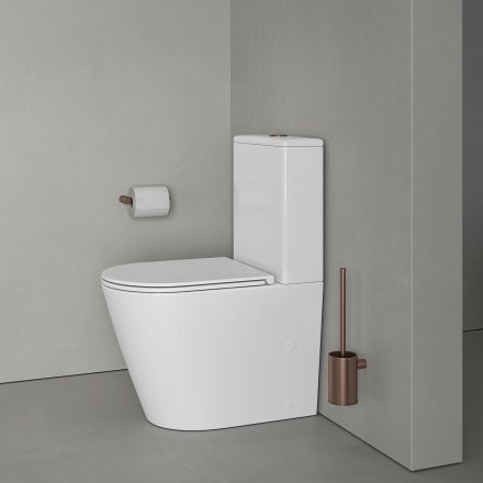 Faro Polished White Close Coupled Toilet with Brushed Copper Push Button Flush