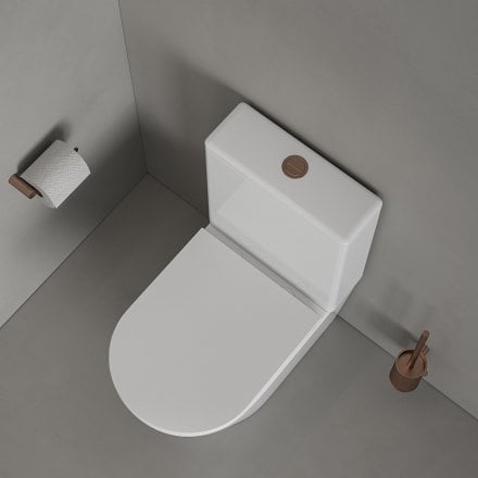 Faro Polished White Close Coupled Toilet with Brushed Copper Push Button Flush
