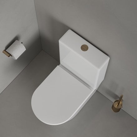 Faro Polished White Close Coupled Toilet with Brushed Gold Push Button Flush