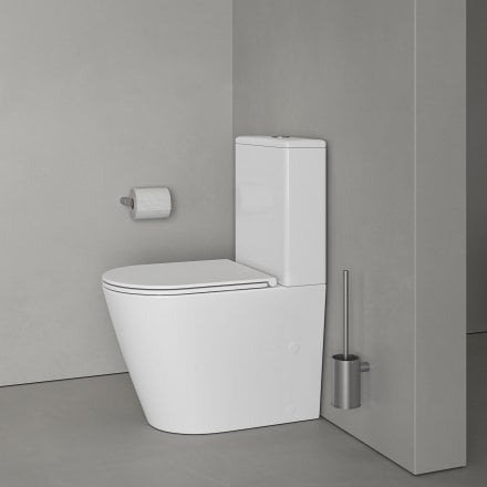 Faro Polished White Close Coupled Toilet with Brushed Stainless Push Button Flush