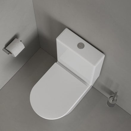 Faro Polished White Close Coupled Toilet with Brushed Stainless Push Button Flush