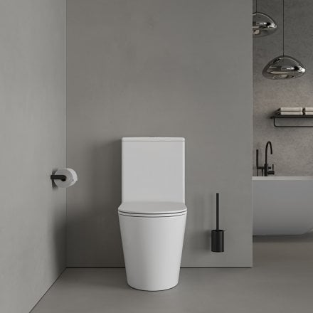 Faro Polished White Close Coupled Toilet with Matt Black Push Button Flush