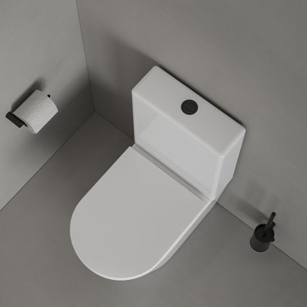 Faro Polished White Close Coupled Toilet with Matt Black Push Button Flush