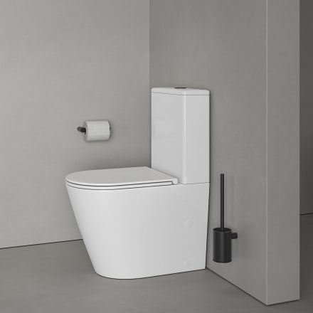 Faro Polished White Close Coupled Toilet with Matt Black Push Button Flush