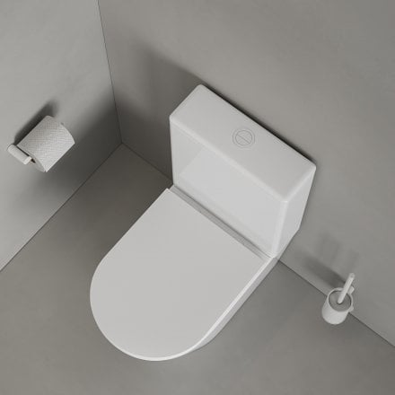 Faro Polished White Close Coupled Toilet with Matt White Push Button Flush