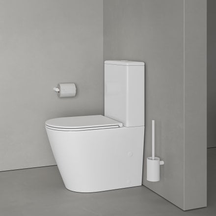 Faro Polished White Close Coupled Toilet with Matt White Push Button Flush
