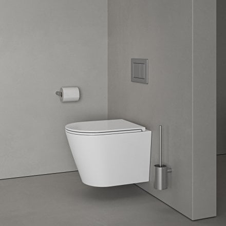 Faro Polished White Wall Hung Rimless Toilet with Concealed Frame Cistern and Brushed Stainless Flush Plate