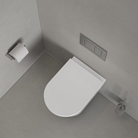 Faro Polished White Wall Hung Rimless Toilet with Concealed Frame Cistern and Brushed Stainless Flush Plate