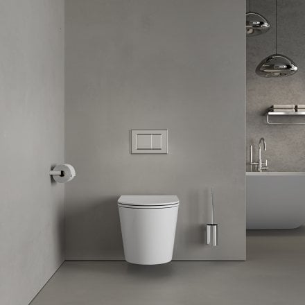 Faro Polished White Wall Hung Rimless Toilet with Concealed Frame Cistern and Chrome Flush Plate