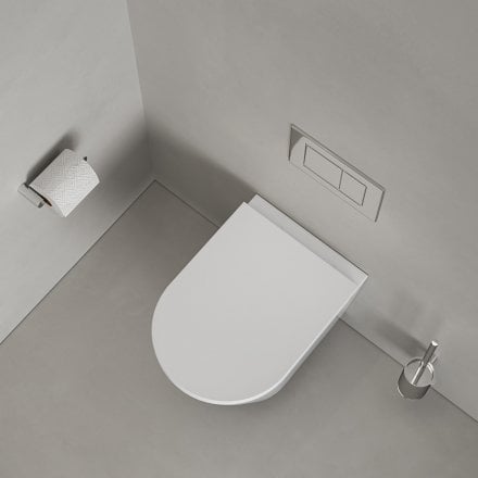 Faro Polished White Wall Hung Rimless Toilet with Concealed Frame Cistern and Chrome Flush Plate
