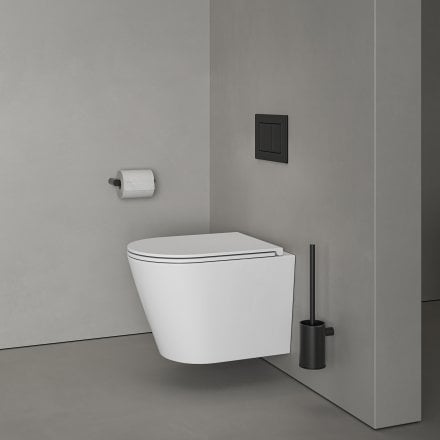 Faro Polished White Wall Hung Rimless Toilet with Concealed Frame Cistern and Matt Black Flush Plate