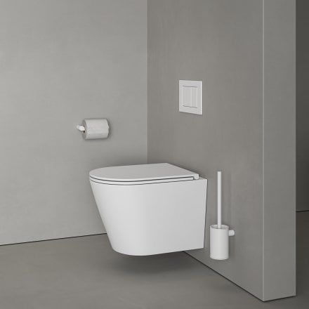 Faro Polished White Wall Hung Rimless Toilet with Concealed Frame Cistern and Matt White Flush Plate