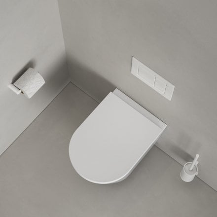 Faro Polished White Wall Hung Rimless Toilet with Concealed Frame Cistern and Matt White Flush Plate