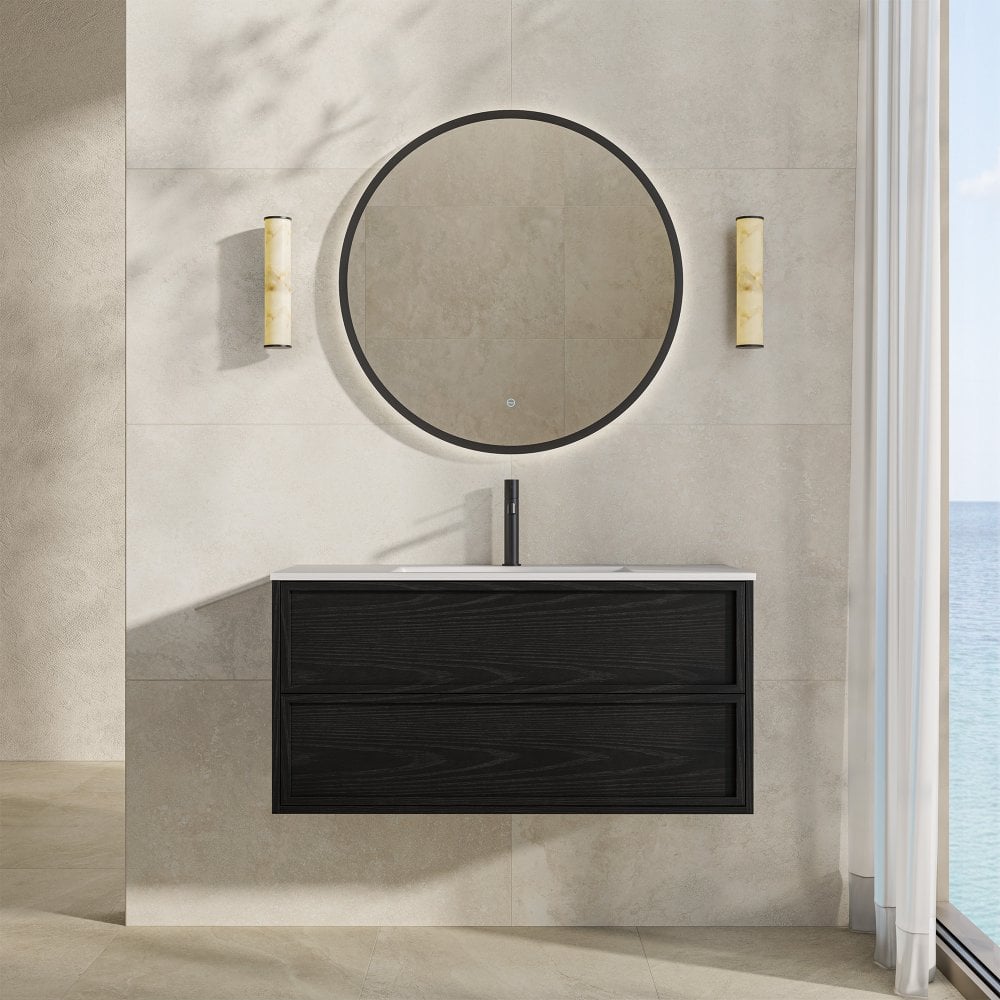 Florence 1000mm Matt Black Vanity Unit With Stone Basin