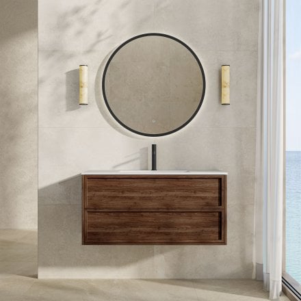 Florence 1000mm Walnut Vanity Unit With Stone Basin