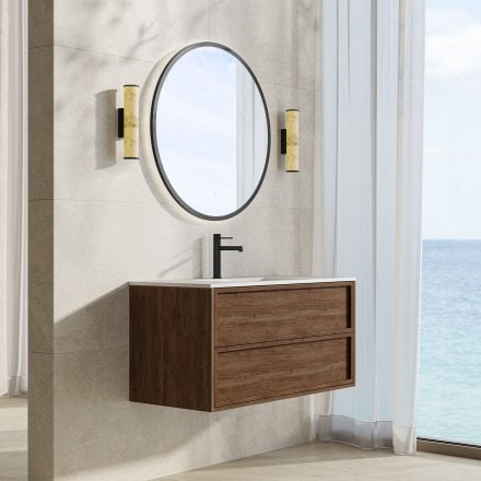 Florence 1000mm Walnut Vanity Unit With Stone Basin