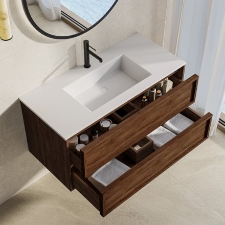Florence 1000mm Walnut Vanity Unit With Stone Basin
