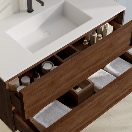 Florence 1000mm Walnut Vanity Unit With Stone Basin