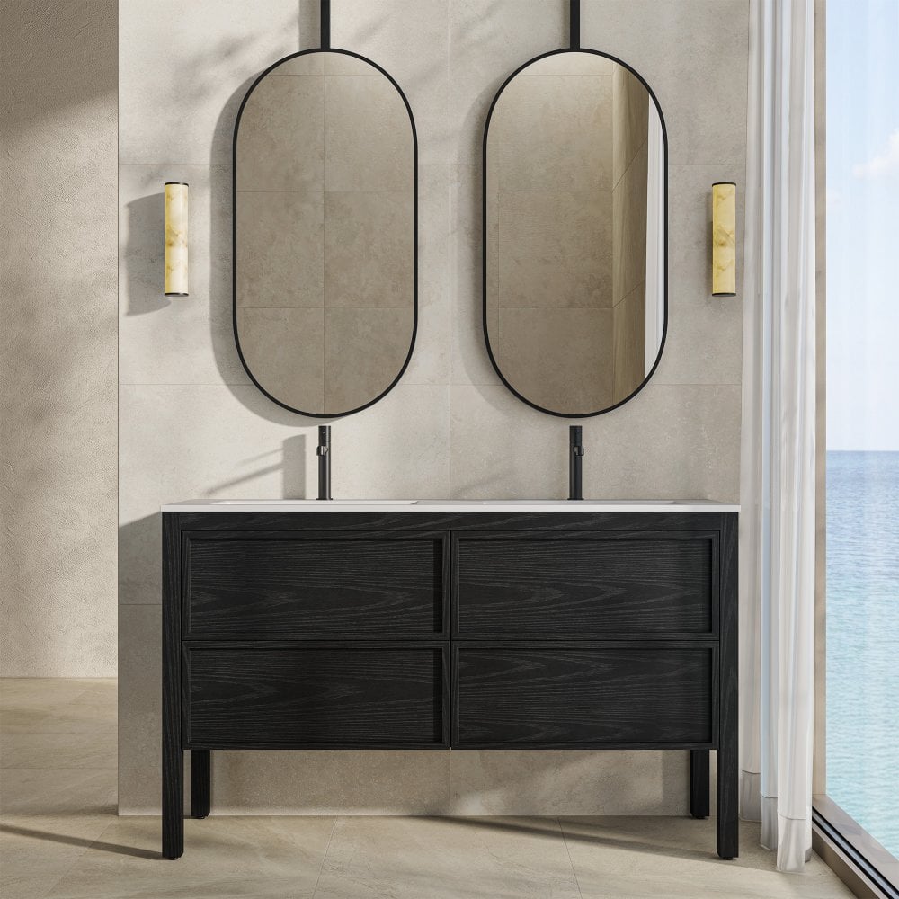 Florence 1400mm Matt Black Vanity Unit With Stone Basin
