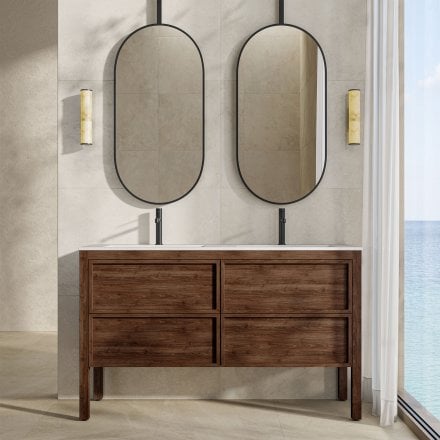Florence 1400mm Walnut Vanity Unit With Stone Basin