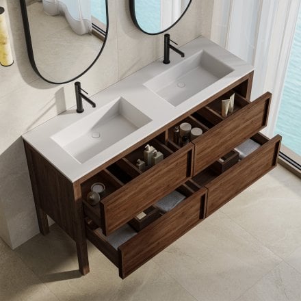 Florence 1400mm Walnut Vanity Unit With Stone Basin