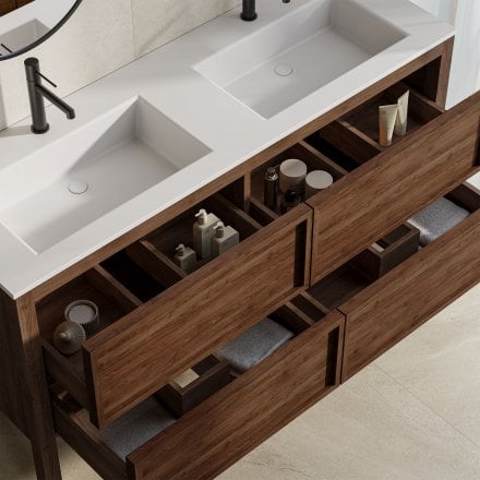 Florence 1400mm Walnut Vanity Unit With Stone Basin