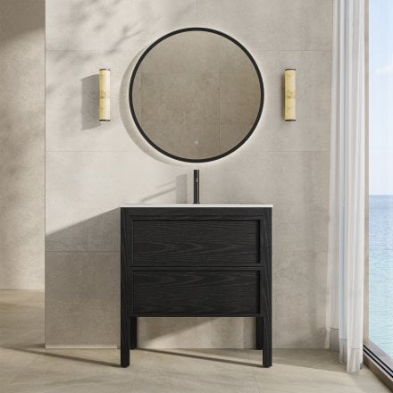 Florence 800mm Matt Black Vanity Unit With Stone Basin