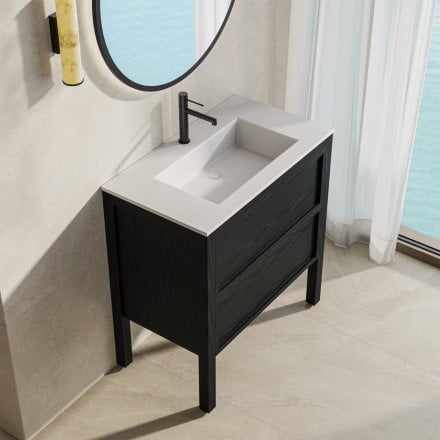 Florence 800mm Matt Black Vanity Unit With Stone Basin