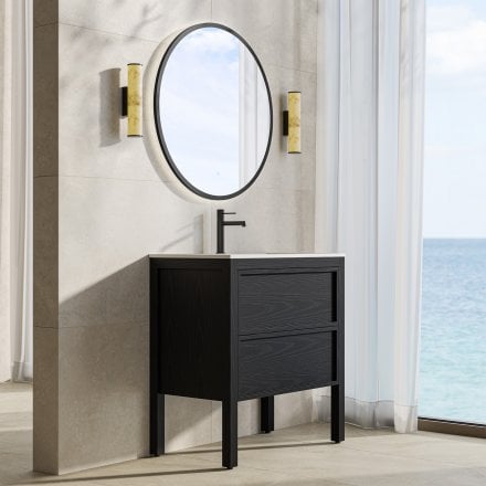 Florence 800mm Matt Black Vanity Unit With Stone Basin