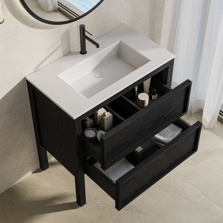 Florence 800mm Matt Black Vanity Unit With Stone Basin