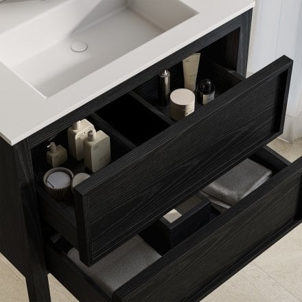 Florence 800mm Matt Black Vanity Unit With Stone Basin
