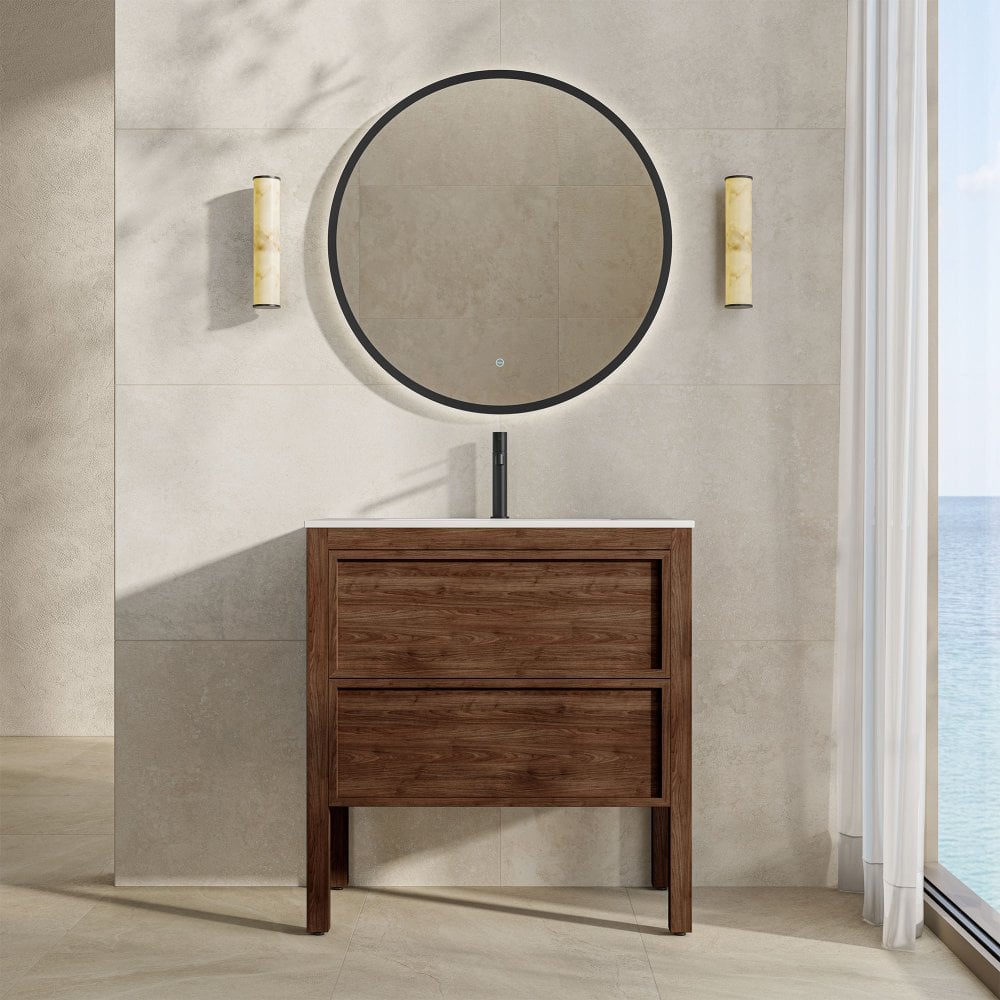 Florence 800mm Walnut Vanity Unit With Stone Basin