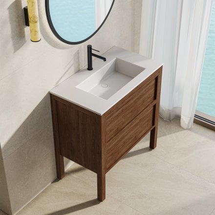 Florence 800mm Walnut Vanity Unit With Stone Basin