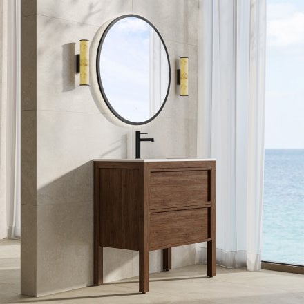 Florence 800mm Walnut Vanity Unit With Stone Basin