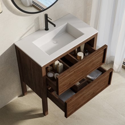 Florence 800mm Walnut Vanity Unit With Stone Basin