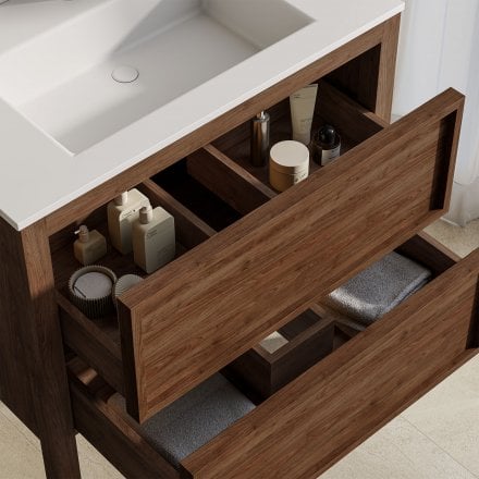 Florence 800mm Walnut Vanity Unit With Stone Basin