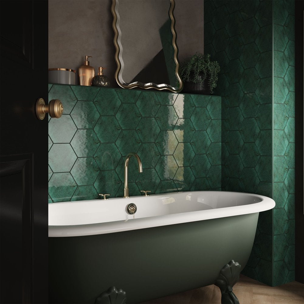 Green Gloss - Aura Smooth Hexagon Ceramic Wall Tile 150 x 173mm