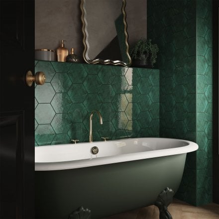 Green Gloss - Aura Smooth Hexagon Ceramic Wall Tile 150 x 173mm