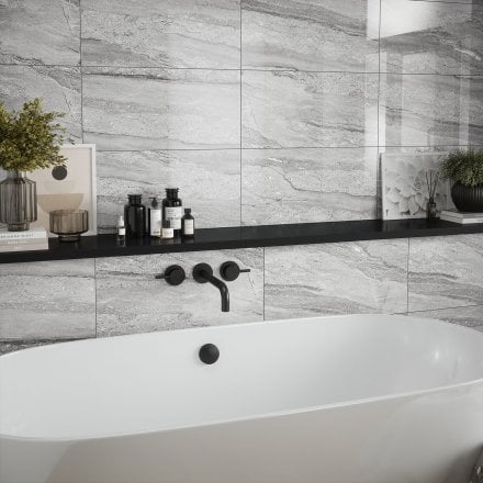 Grey Gloss - Arden Smooth Ceramic Wall Tile 300 x 600mm