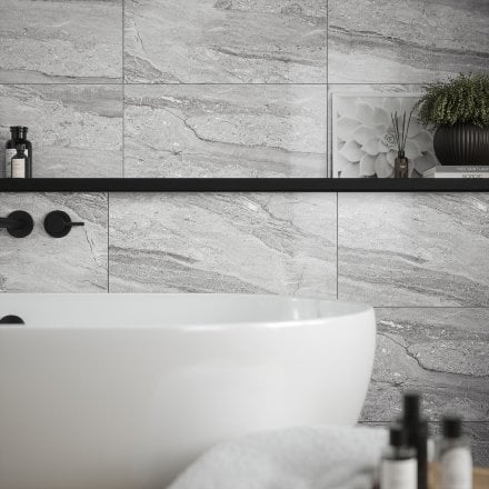 Grey Gloss - Arden Smooth Ceramic Wall Tile 300 x 600mm
