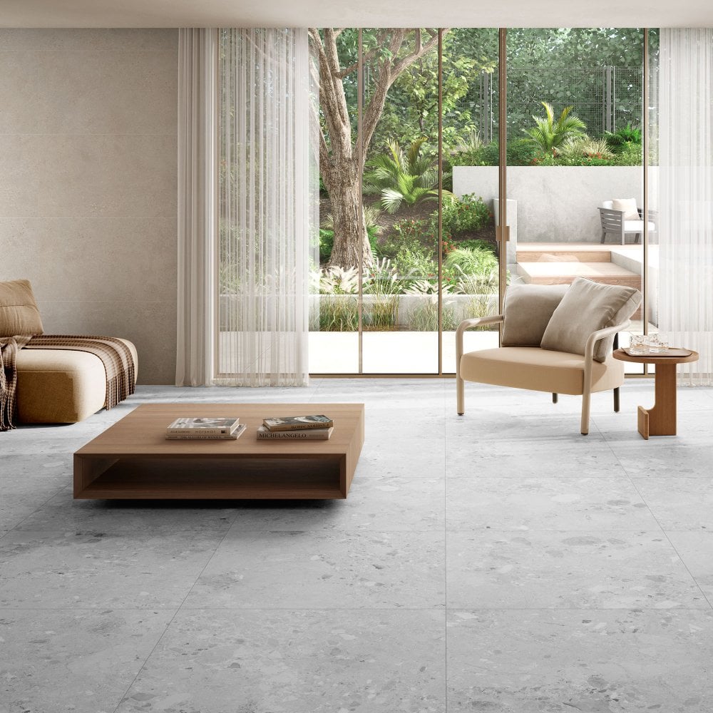 Grey Matt - Terazzia Smooth Porcelain Wall & Floor Tile 900 x 900mm