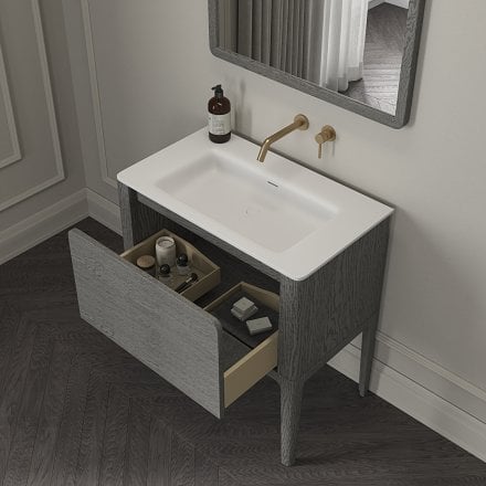 Jumeirah Vanity Unit with Stone Basin (Grey Oak 800mm)