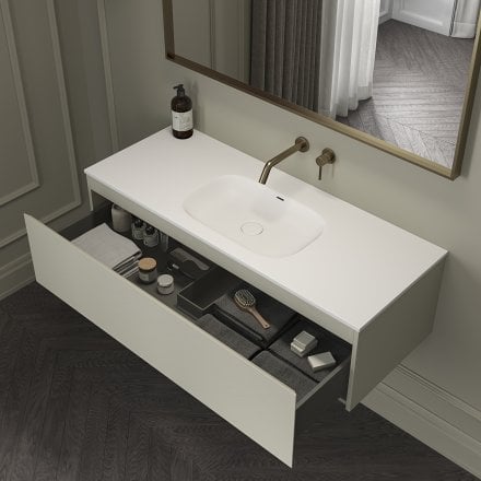 Kleber Fluted Vanity Unit with Stone Basin (Olive 1200mm)