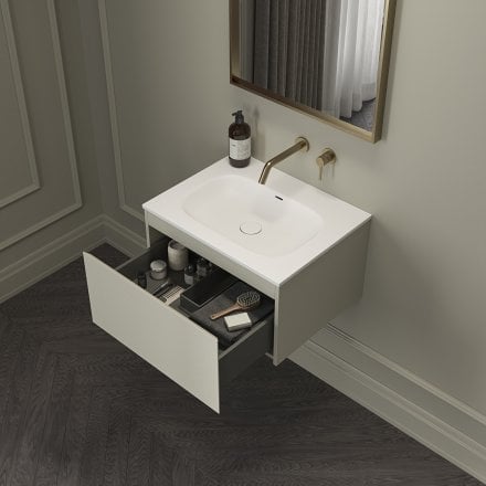 Kleber Fluted Vanity Unit with Stone Basin (Olive 600mm)