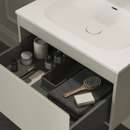 Kleber Fluted Vanity Unit with Stone Basin (Olive 600mm)